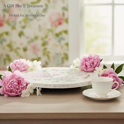 PEMAR 12.6” Pink Hydrangea Capiz Shell Lazy Susan, Handcrafted Dining Table Décor & Table Centerpiece, Elegant Beach House & Farmhouse Home Decor, Luxury Hostess & Housewarming Gift thumbnail 8