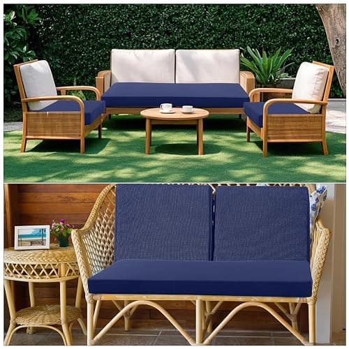 Leinuosen 3 Pcs Outdoor Chair Cushions Set 44 x 19 Inch Loveseat Tufted Waterproof Patio Furniture Love Seat Pad Cushion for Square Settee Indoor Sofa Wicker Couch Bench(Navy Blue) thumbnail 5