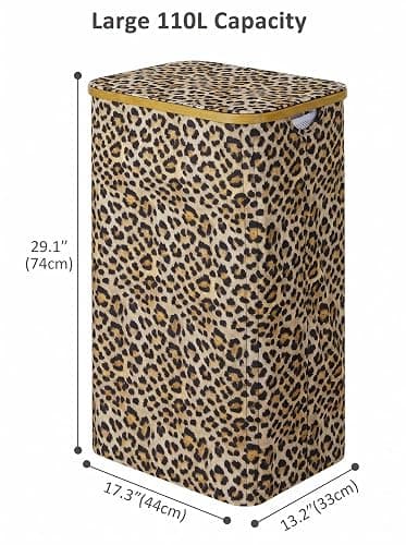 IEGrow Laundry Hamper with Lid,110L Laundry Basket with Bag,Leopard Print | Dirty Clothes Hamper Basket with Bamboo Handle for Clothes Towels thumbnail 3