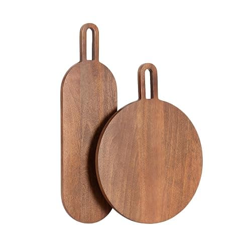 Kate and Laurel Staven Transitional Two-Piece Serving Boards Set, 7 x 22 and 14 x 18, Walnut Brown, Modern Food-Safe Charcuterie Boards from Solid Mango Wood for Use as Kitchen Countertop Décor - Image 1