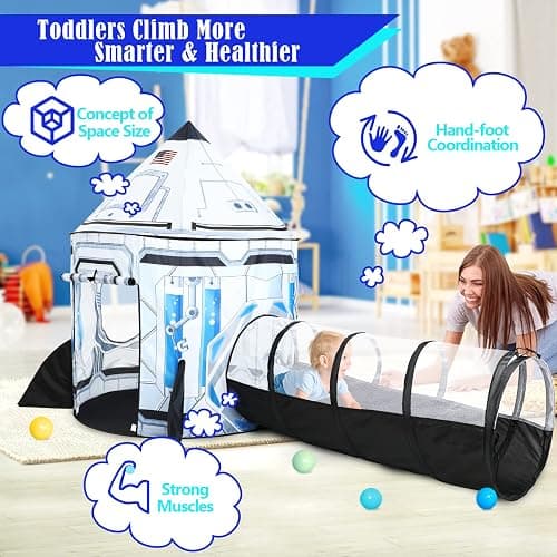 Kids Ball Pit for Play Tent: 3PC Rocket Ship Baby Gifts, Spaceship Tents and Crawl Tunnel for Toddlers, Astronaut Pop Up Playhouse Toys for Indoor Outdoor Games (White) thumbnail 6