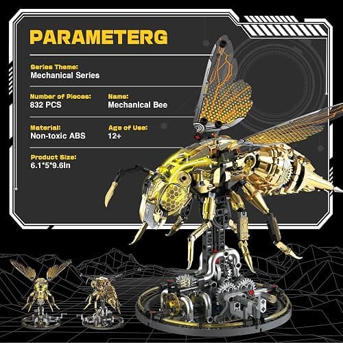 Mechanical Bee Building Set for Adults, Technic Animal Building Block Insect Model with Lights & Moving Wings, Golden Robot Bee Collectible Toy Kit, Creative Display & Gift Idea, 832Pcs thumbnail 6