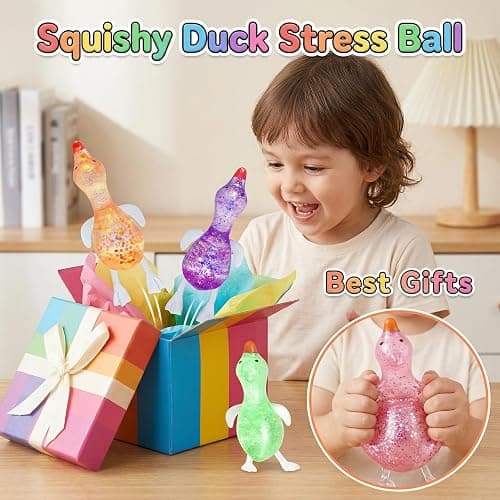 Squishy Stress Relief Animal Toys - 4pcs Colorful Glitter Fidget Toys, Cute Soft Squeeze Toys, Moldable Sensory Toy for Adult, Kids, Party Favors Anxiety Relief Squishy Toys(Duck) thumbnail 7