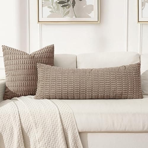 MIULEE Pack of 1 Light Brown Long Body Lumbar Decorative Throw Pillow Cover 14x36 Inch for Bed Couch Sofa Living Room Soft Boho Pillow Cover Modern Farmhouse Home Decor thumbnail 3