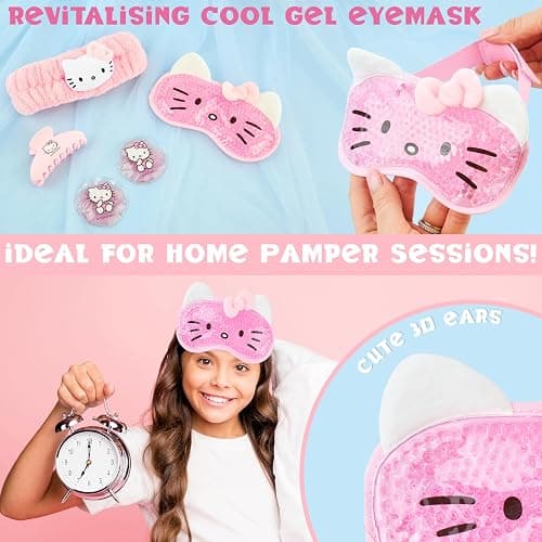 Hello Kitty Sanrio Beauty Set for Women, Teens with Cooling Gel Eye Mask, Plush Skincare Headband, Claw Clip, Eye Pads, Kawaii Gifts for Women (Pink Hello Kitty) thumbnail 2