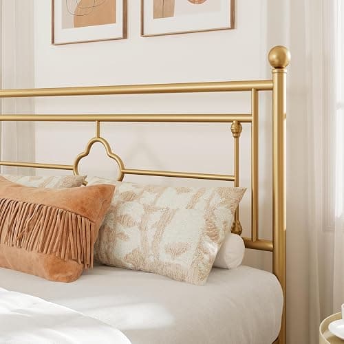 Allewie Full Size Metal Platform Bed Frame, Victorian Headboard, Gold | Heavy Duty Metal Slats Support, Mattress Foundation, Under Bed Storage, No Box Spring Needed, Noise-Free, Easy Assembly thumbnail 4