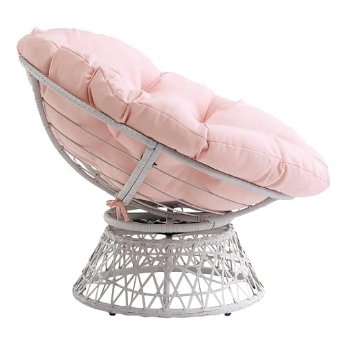 OSP Home Furnishings Wicker Papasan Chair with 360-Degree Swivel, Cream Frame with Pink Cushion thumbnail 6