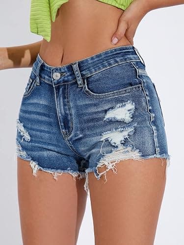 Verdusa Womens Shorts Jeans Y2k Outfits Summer Vintage Low Rise Ripped Distressed Skinny Mini Denim Shorts thumbnail 4