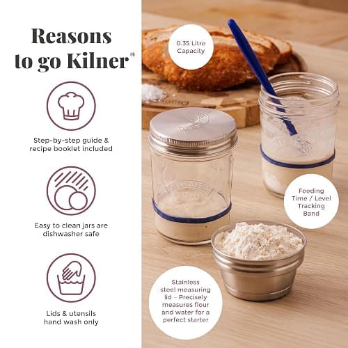 Kilner Sourdough Starter Set with 2 Glass Jars Measuring Lid Spatula and Recipe Booklet Perfect for Homemade Sourdough Bread, Pancakes, Pizza and Naan thumbnail 5