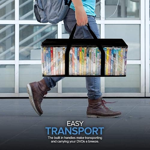 Stock Your Home DVD Storage Bags (Set of 4) Media Organizer Bag for DVDs, CDs, Blu Ray Disc, Movie Cases, VHS Box, Video Game Disks, Clear Plastic Holders with Carrying Handles and Zipper - Black thumbnail 6
