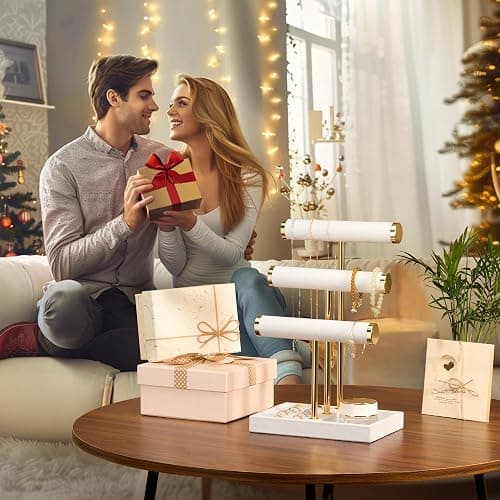 Josmimic 3 Tier Bracelet Holder Display - Detachable T Bar White Velvet Bracelet Holder, Jewelry Holder Organizer for Bracelet, Necklace, Watches, Rings thumbnail 7