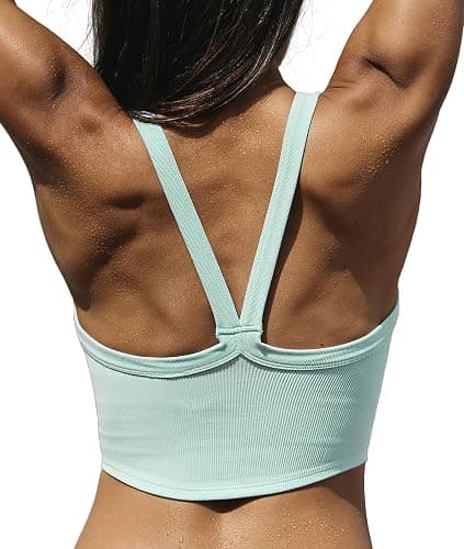 Bicondo Tank Tops for Women Scoop Neck Crop Tops Athletic Workout Tops Cute Seamless Cami Ribbed Tank Top - Image 1
