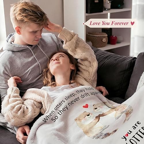 Gifts for Her Him Romantic Anniversary Flannel Blanket for Boyfriend Girlfriend Men Women, Soft Husband Wife Engagement Throw for Wedding Christmas Birthday Valentines Day 60"x50", Otters thumbnail 6