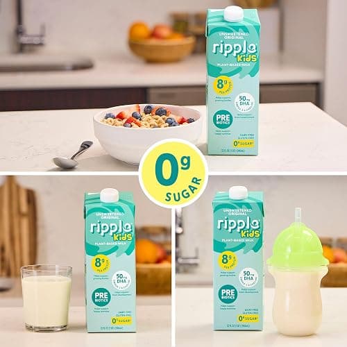 Ripple Plant Based Milk, Kids Unsweetened, 8g Pea Protein, Calcium Rich, Shelf Stable Carton, Vegan, Non-GMO, Dairy, Soy, Nut, Gluten & Lactose Free, 32 Fl Oz, Pack of 6 thumbnail 8