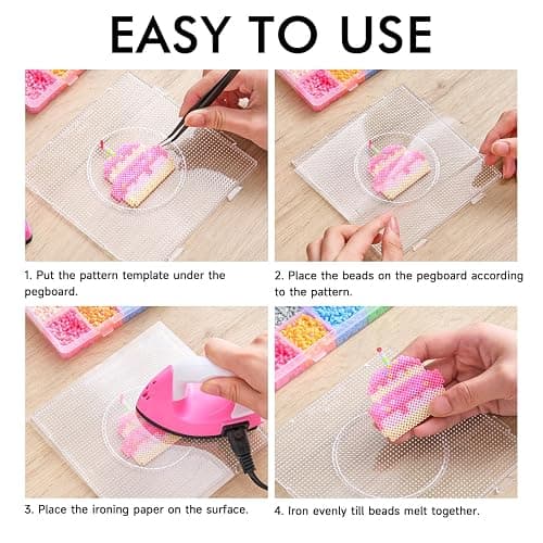 INSCRAFT 28,000 Mini Fuse Beads, 2.6mm 48 Colors Melty Beads with 7 Pegboards 15 Ironing Sheets 2 Tweezers 2 Ironing Papers & 6 Chain Accessories thumbnail 5