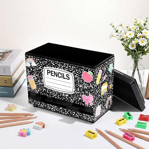 Composition Pencil Dispenser for Classroom Back to School Decorations Composition Notebook Pencil Dispenser Holder with Lid for Teacher Student Classroom Home Office Middle Preschool Gift Supplies thumbnail 2