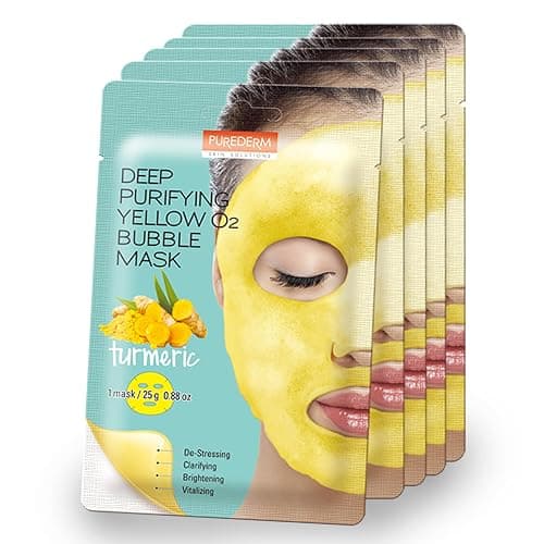 Purederm Turmeric Bubble Face Mask, Deep Cleansing for Anti-Aging and Revitalizing, Korean Skincare for Dull and Tired Skin (5 Pack) - Image 1