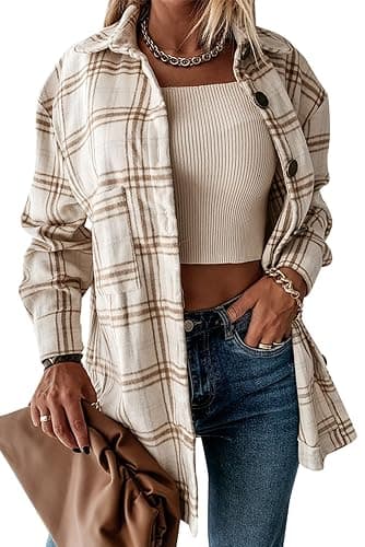 YOCUR Womens Flannel Shirts Plaid Button Down Shirt Casual Lapel Long Sleeve Outwear Warm Fall Winter Blouses - Image 1