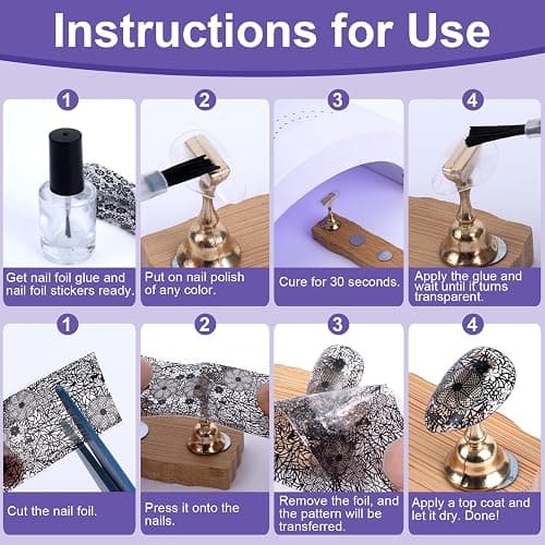 DC,CLISENCE 20 Sheets Lace Nail Foil, Lace Foil for Nails, Laces Nail Stickers, Transfer Nail Art for DIY Nails Women (Black+White) thumbnail 3