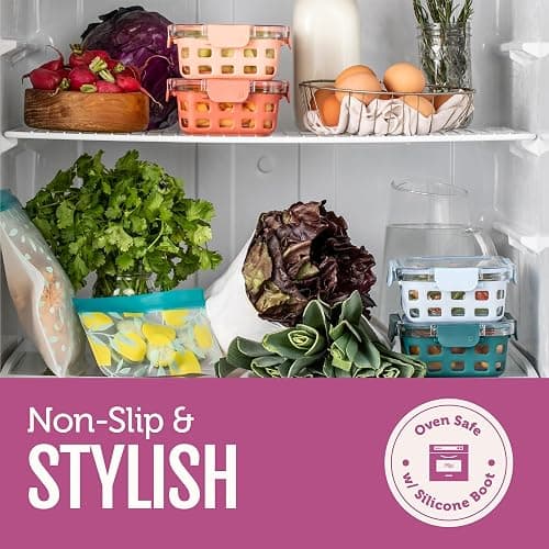 Ello Duraglass 3.4 Cup Meal Prep Sets 10Pc, 5 Pack Set- Glass Food Storage Container with Silicone Sleeve and Airtight BPA-Free Plastic Lids, Dishwasher, Microwave, and Freezer Safe, Evening Orchard thumbnail 6