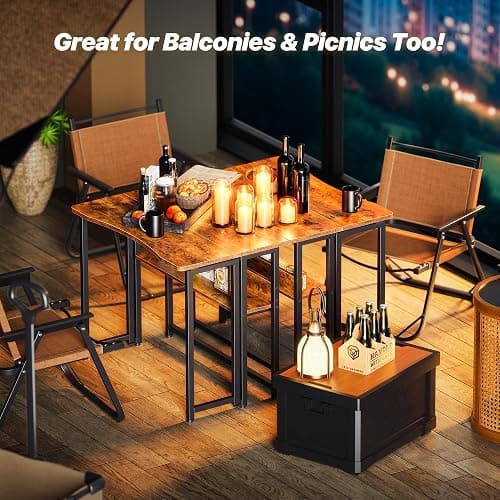Huuger Folding Desk with Storage Shelf, 31.5 Inch Foldable Computer Table for Small Spaces, Space Saving Sofa Table for Couch, Writing Work Office Computer Desk, Easy to Fold, Rustic Brown thumbnail 7
