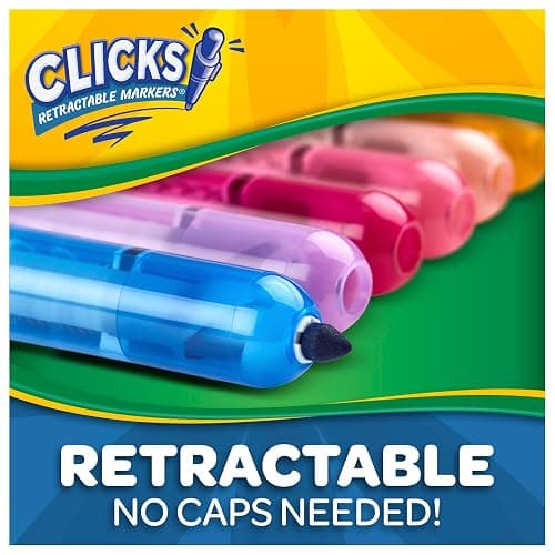 Crayola Clicks Retractable Tip Markers (10ct), Stocking Stuffers for Kids & Toddlers, Cone Tip Washable Art Marker Set, Coloring Book Supplies, No Dry, 3+ thumbnail 8