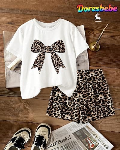 Doresbebe Kid Girls Clothes Summer Girls Outfits Pattern T-shirt Tops+Leggings Shorts Set 2 Piece Spring Clothes Set thumbnail 2