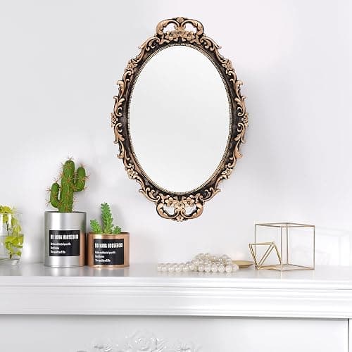 Tstarer Vintage Decorative Gold Framed Mirror, Wall Hanging Mirrors & Tabletop Tray for Bedroom Living Room Dresser Decor, Oval- 9.6" W x 14.3" L (Bronze) thumbnail 5