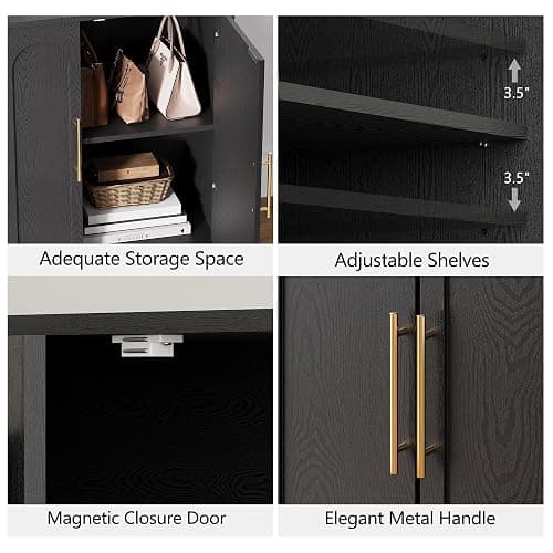 FORTUNETEC Sideboard Buffet Cabinet with Storage, Modern Accent Cabinet with Arched Doors & Shelf, 31.5" Modular Media Console, Minimalist Credenza for Living Room Kitchen Dining Room Entryway, Black thumbnail 4