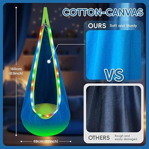 Light Up Pod Swing for Kids Offers Adjustable Effects, Sensory Swing Ideal for Indoor and Outdoor Use. Kids Hammock Easy to Install.(Blue) thumbnail 2