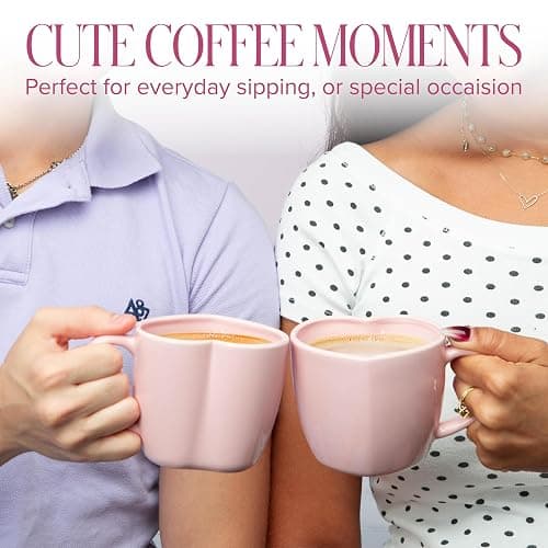 Paris Hilton Heart Shaped Ceramic Mug Set, Chic Stoneware Coffee Mugs for Coffee, Tea, Hot Cocoa, Microwave and Dishwasher Safe, 4-Piece, 14-Ounce, Pink thumbnail 4