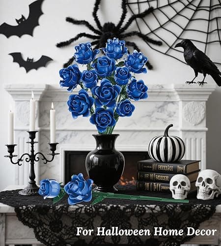 Loyratche Blue Roses Flower Bouquet Building Set, Compatible with Lego Flowers, Artificial Flowers Botanical Collection Gift for Halloween Gothic Retro Home Decor thumbnail 2