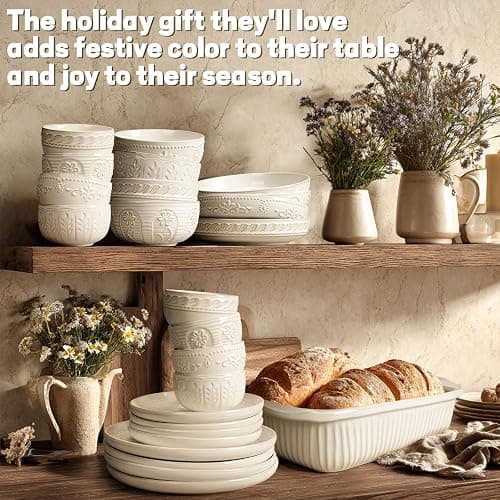 Artena Pasta Bowls, 50oz Large Salad Serving Bowls, 9.75'' Plates Bowls Set of 4, Big White Ceramic Soup Bowls for Kitchen, Embossment Shallow Dinner Bowl, Microwave Dishwasher Safe, Multiple Patterns thumbnail 6