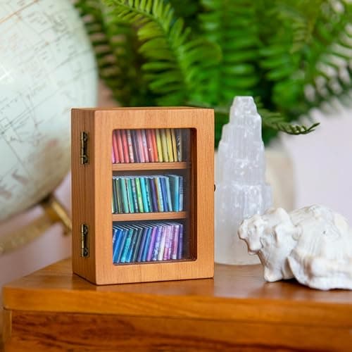 Luxicraft 2 Units Anxiety Bookshelf Ornament with 100 Unique Miniature Books-No Duplicate Titles-Wooden Pocket Library with Goodreads Mini Book Shelf Decor and Mental Health Calming Tool thumbnail 9