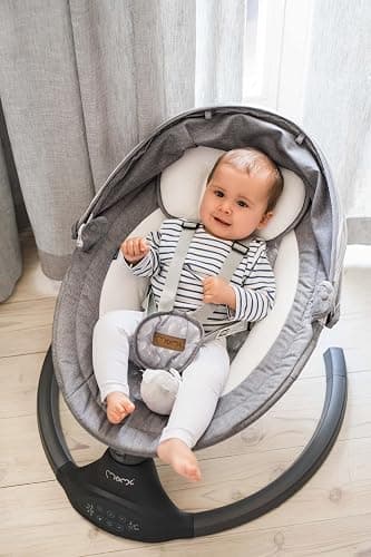 MoMi KENANI Transat balancelle jusqu’à 9 kg, pliable, télécommande et Bluetooth pour smartphone, alimentation piles et secteur, harnais de sécurité 5 points, pare-soleil, moustiquaire thumbnail 10