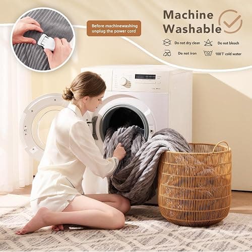 Homemate Heated Blanket Electric Throw - 50"x60" Heating Blanket Throw 1/2/4/6/8 Hours Auto-Off 10 Heat Levels Over-Heat Protection Soft Flannel Sherpa Heater ETL Certification thumbnail 7