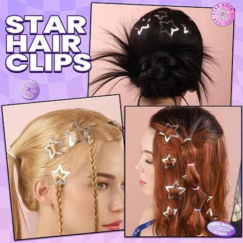 YGDZ Star Hair Clips and Barrettes Set - 20 pcs 1.22" Y2K Hair Accessories, 10 pcs 1.61" Silver Clips for Girls Women, Rave Accessories, Non-Slip Metal Snap Hair Clips thumbnail 4