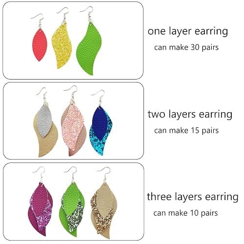 AOUXSEEM 181 Pcs Leaf Faux Leather Earrings Making Kit for Beginner, Contains 60 Pre Cut Lightweight Glitter Printed Synthetic Fabric Pieces and Hypoallergenic Hooks Jump Rings (Solid A) thumbnail 4