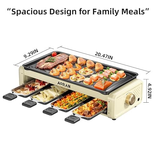 Aoran Electric Smokeless Grill, 1800W Nonstick Indoor Griddle Pan, Multifunctional Skillet for Frying, Baking, Stewing, Easy to Clean, Adjustable Temperature, Family-Sized 19.6'' x 9'' Cooking Area thumbnail 2