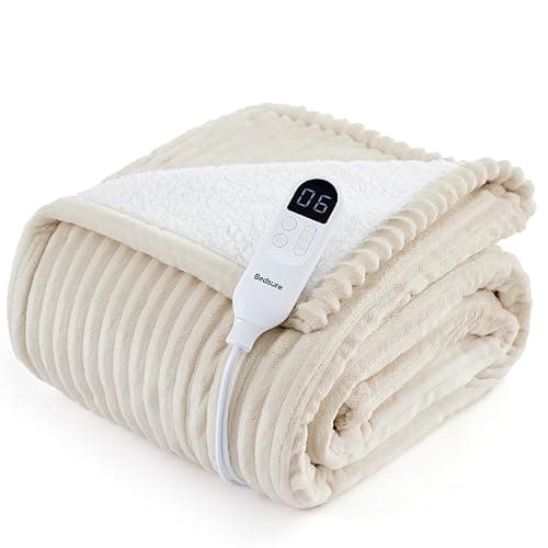 Bedsure Ribbed Heated Blanket Throw, Cream Electric Blanket, Preheat | Fast Heating, 6 Heat & 6 Timer (Up to 10H) Settings, 8 Hours Auto-Off, ETL & FCC, Flannel Sherpa, Gifts for Grandma, 50"x60" thumbnail 9
