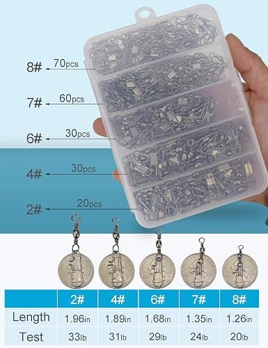 Beoccudo Fishing Swivels Snap Swivels 210pcs Barrel Swivels with Snaps, Fishing Swivels Saltwater Freshwater Snap Connector thumbnail 2