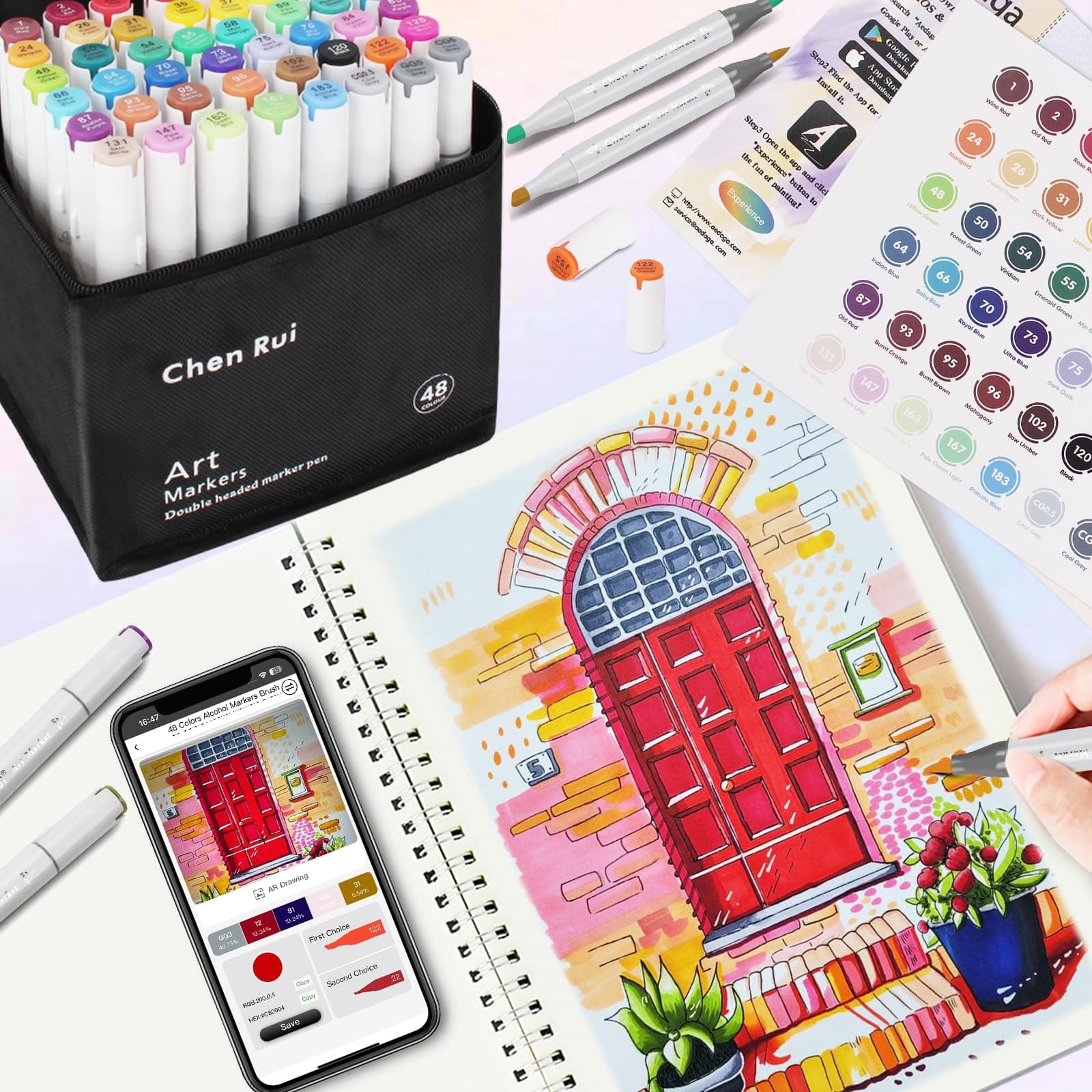 Chen Rui 168 Colors Alcohol Brush Markers with App Dual Tip Adult Markers thumbnail 6