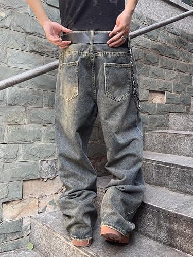 DFGIGT Mens Streetwear Hip Hop Baggy Jeans Wide Leg Skater Denim Pants Loose Long Trousers thumbnail 5