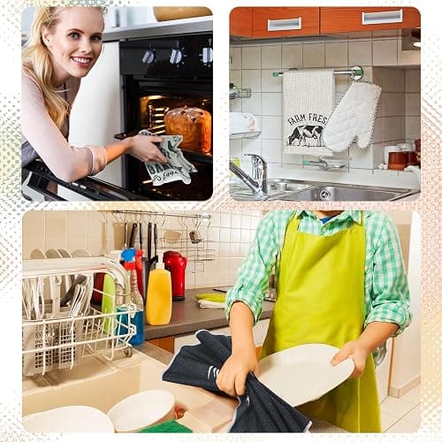 Redbaker 6 Pcs Farm Animal Kitchen Towels Farmhouse Funny Dish Towel Rustic Hand Towels Rooster Cow Pig Decorative Tea Dishcloth Absorbent with Hanging Loop for Kitchen Bathroom Housewarming Gift thumbnail 6