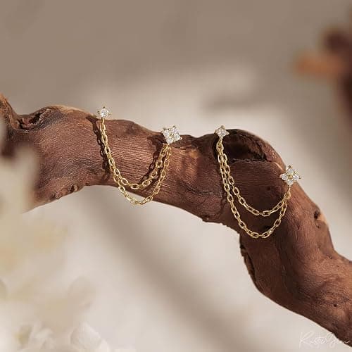 Frodete Double Piercing Earrings Gold Chain for Women Elegant Double Hoop Jewelry Set for Two Holes Everyday Wear Double-Piercing Chains Earring Set thumbnail 6