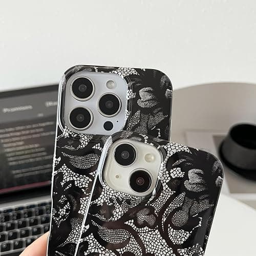 SmoBea for iPhone 14 Case Lace Phone Case Phone Case Soft TPU Slim Shockproof Phone Cover for Women Girls Beautiful and Stylish,Black thumbnail 3