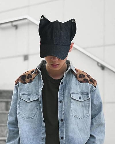 Y2K Fox Ears Baseball Cap with Iron Ring Unisex Denim Dad Hat Animal Ears Grunge Aesthetic Hat thumbnail 3