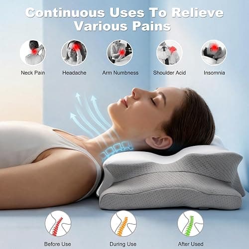 VYLEE Memory Foam Pillow, Neck Pillow, Ergonomic Pillow,Cervical Pillow | Adjustable Ergonomic Orthopedic Pillow for Pain Relief, Contour Neck Support Pillow for Side Back Stomach Sleepers, Grey thumbnail 3