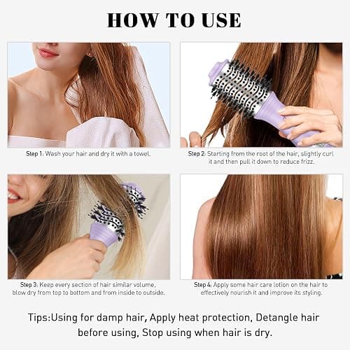 Travel Hair Dryer Brush, Dual Voltage Blow Dryer Brush, Mini Hot Air Portable 2 inch Travel Hair Dryer Styler Volumizer Oval Shape (Purple) thumbnail 7