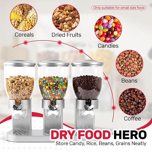 Adorabby Triple Cereal Dispenser - 3 Pack 2L Large Cereal Containers Storage Airtight, Rotating Plastic Cereal Dispenser for Countertop, Pantry Organizer for Cereal, Rice, Grains, Candy, Coffee Beans thumbnail 7